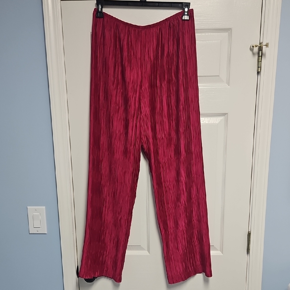 Caroline Rose Wide Leg Pull-on Pleated Lightweight Pants: Deep Rose: Size- Large